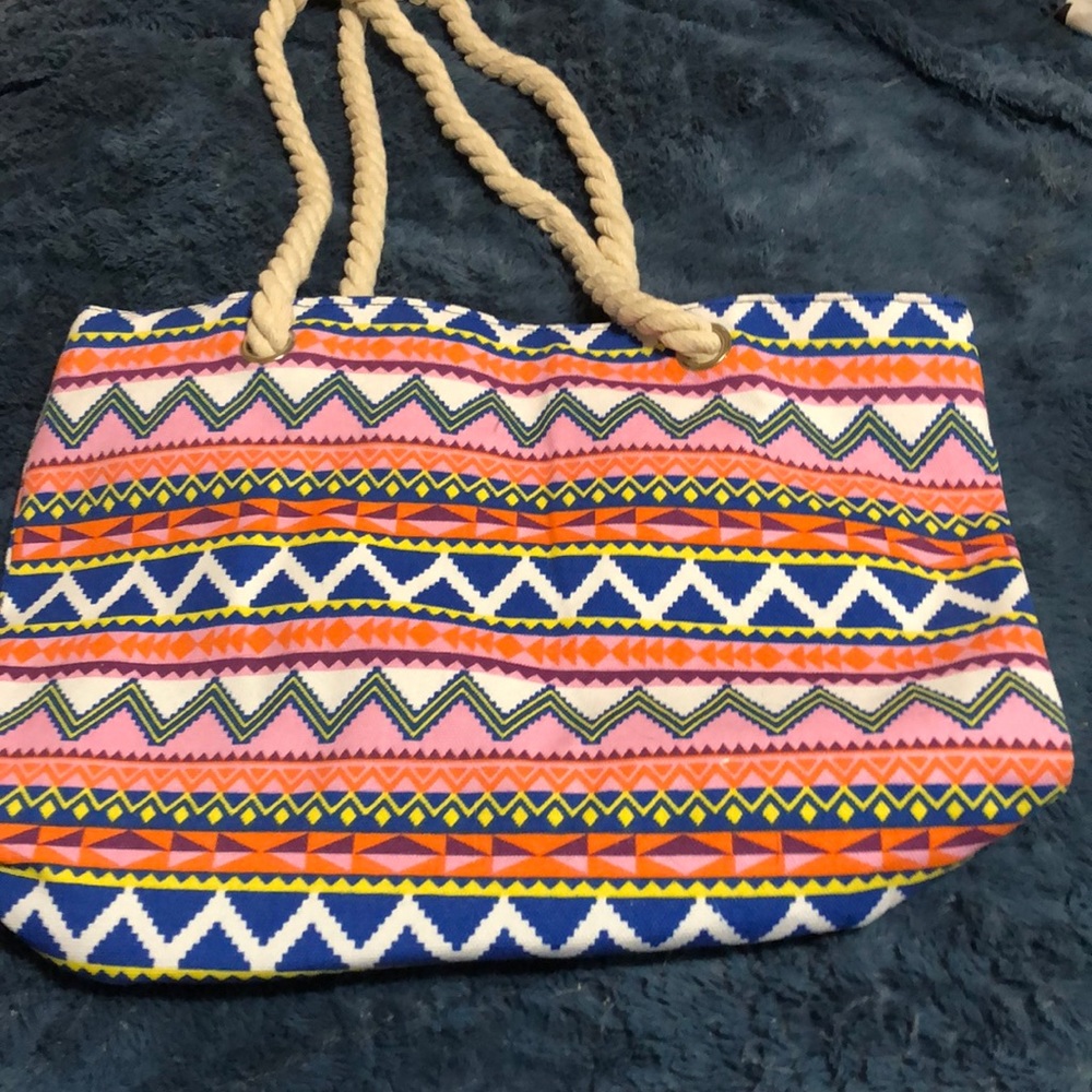 Womens Tote Canvas Printed Rope Handle Bag Pink
